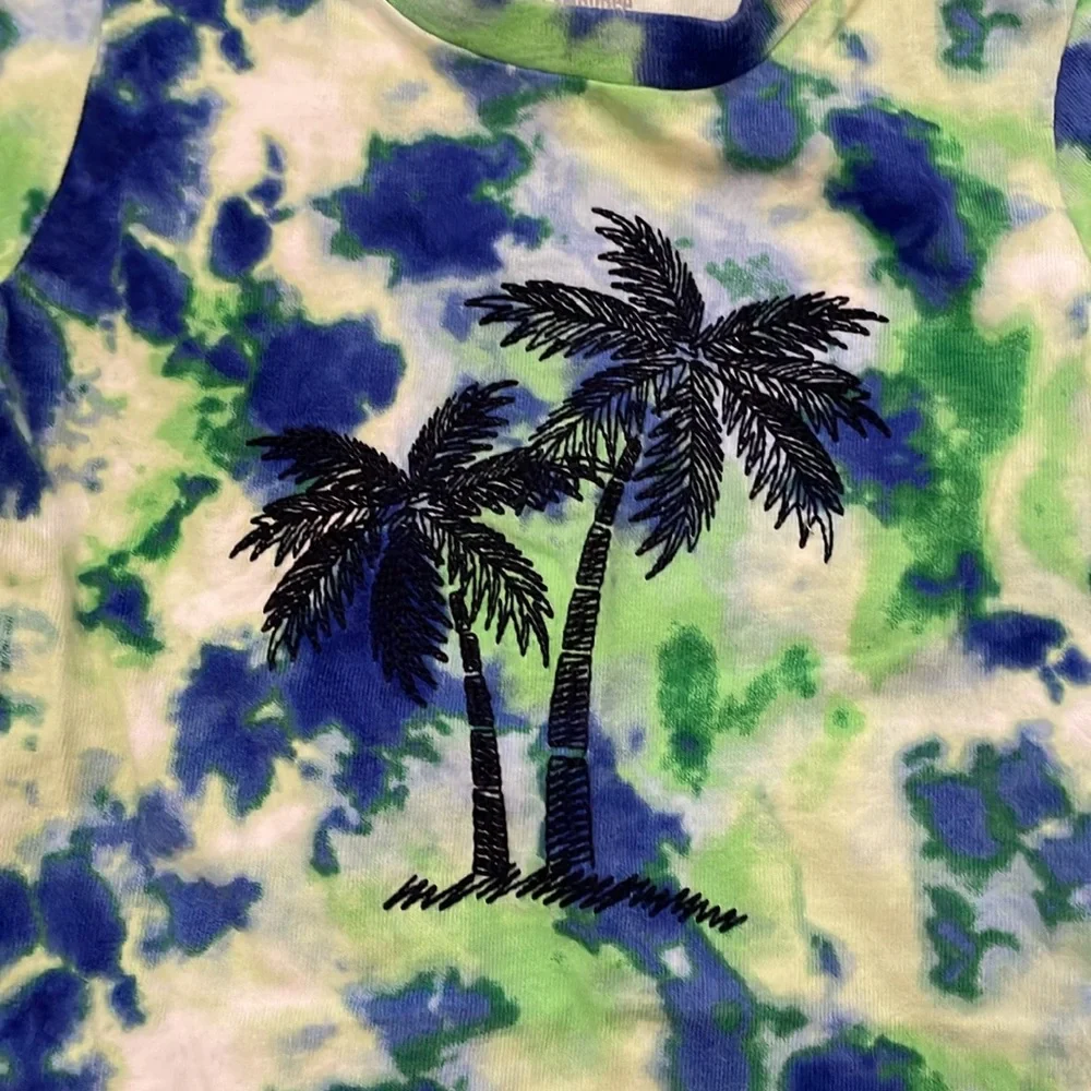 2 PC Tie-Dye Gymboree Palm Tree Shirt & Blue Pants Set Both are SZ 12M Like New
